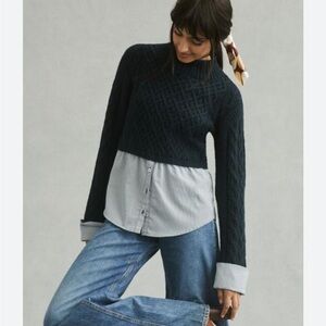 Maeve Navy and White Layered Sweater